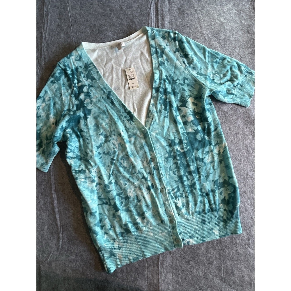 Talbots Petite Women's Cardigan 100% Cotton PM Sz M Medium NWT Blue MSRP‎ $69.50